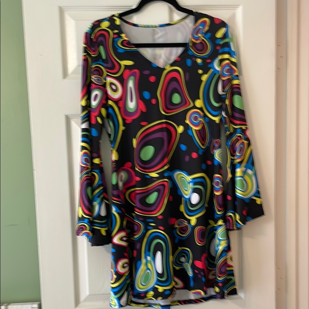 Retro Multicolor Abstract Pattern Dress-NEW-medium